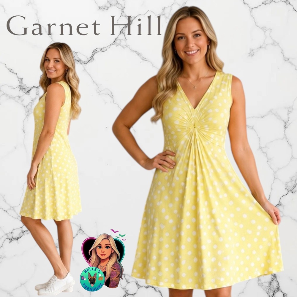 Garnet Hill Yellow Polka Dot Sleeveless Twist V-Neck Tank Dress Medium Oversized